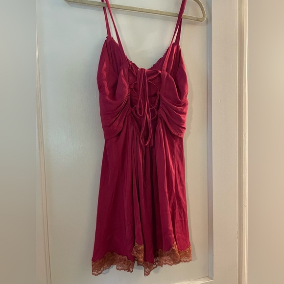Free People Y2K Fairy Core Lace-Up Pink Lace Trimmed Mini Dress - Medium - Picture 5 of 8
